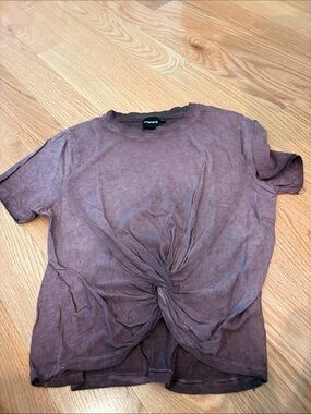 Mono B Twist-Front Crop Top in Dusty Plum
